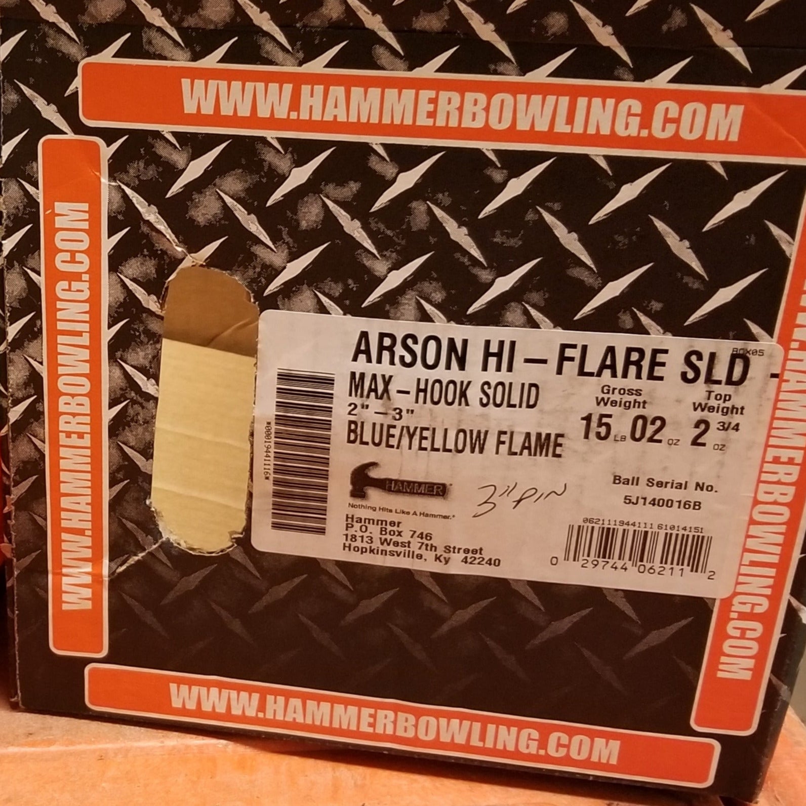 New in Box - 15 lb - Hammer - shops Arson High Flare Solid (X-Out) - Bowling Ball